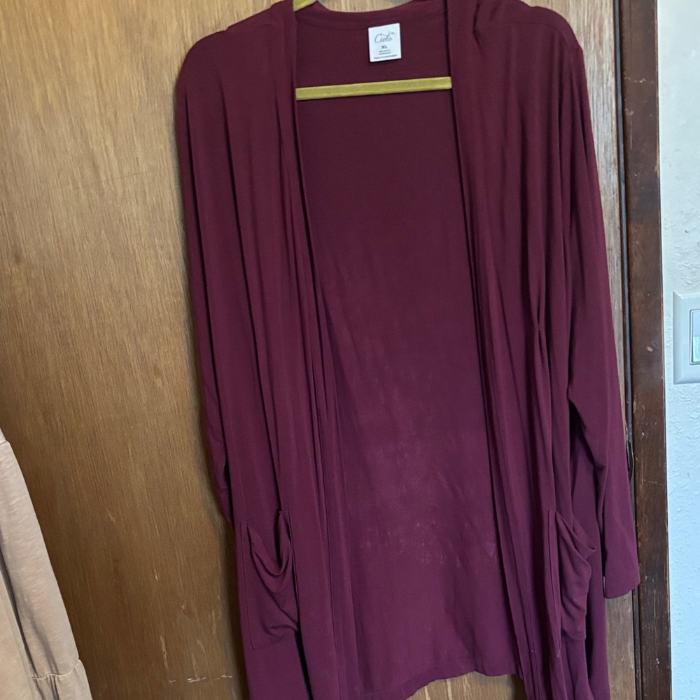 Burgundy Open Front Cardigan